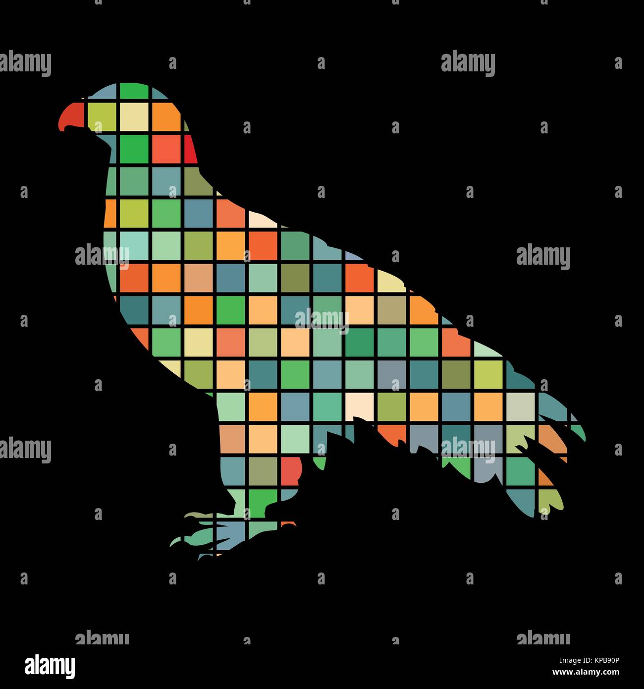 Orlan hawk bird mosaico silhouette colore sfondo animale nero Illustrazione Vettoriale