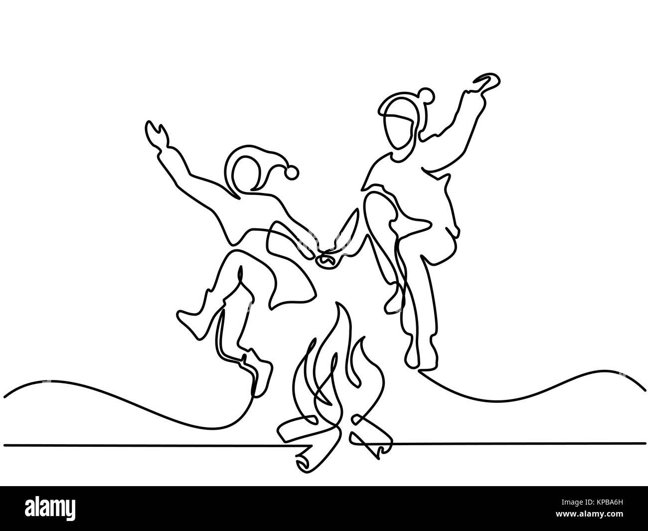 Coppia felice saltando su un incendio Illustrazione Vettoriale