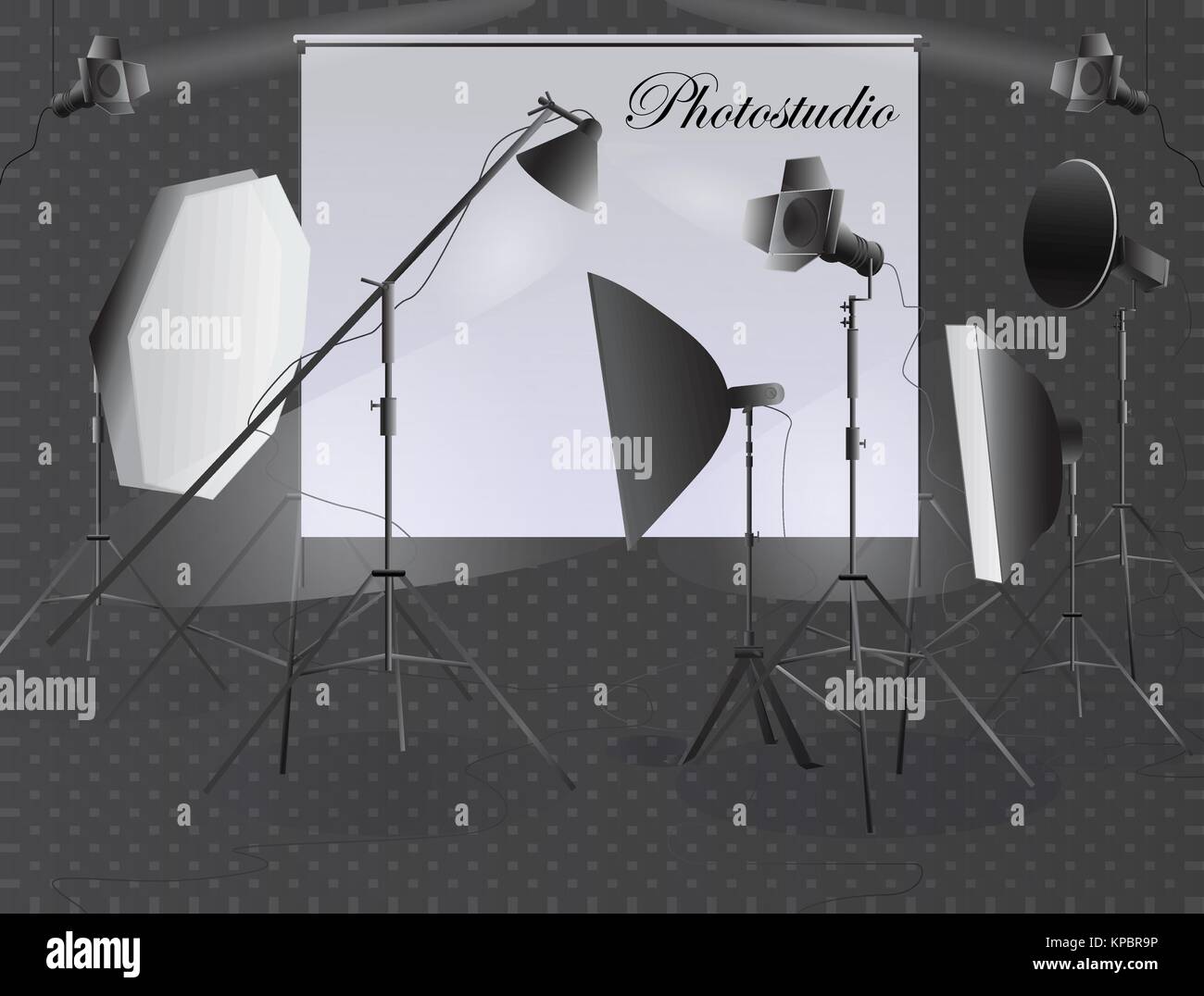 Un set di attrezzatura per foto in studio. Faretti per lo studio Illustrazione Vettoriale
