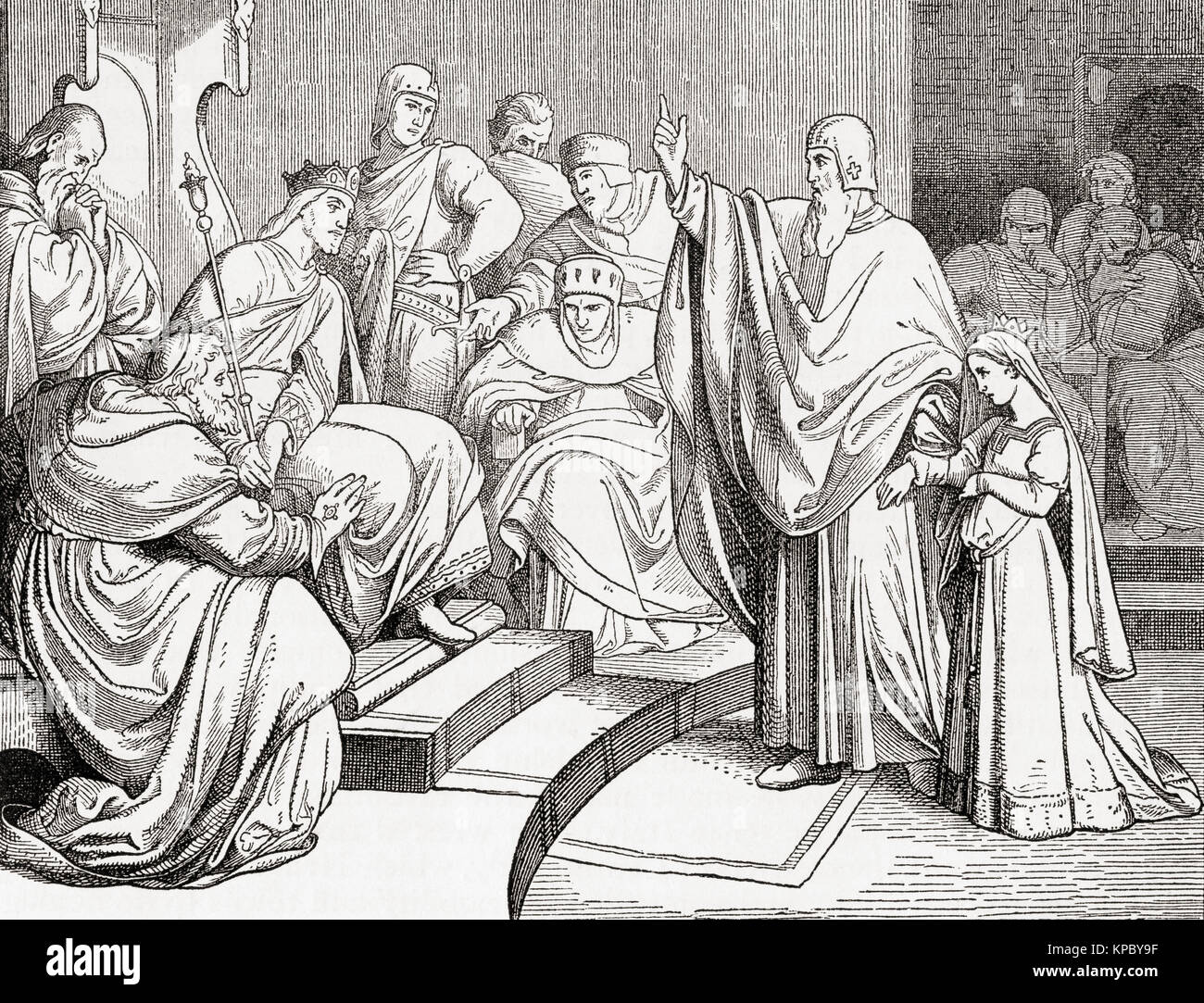 Ottone IV la ricezione di Beatrice di Svevia come sua futura moglie, 1212. Beatrice o Beatrice di Svevia, 1198 - 1212. Membro della dinastia degli Hohenstaufen, Santa Imperatrice romana e tedesco regina nel 1212 come la prima moglie di Welf imperatore Ottone IV. Ottone IV, 1175 - 1218. Re di Germania e imperatore del Sacro Romano Impero. Da Ward e bloccare la storia illustrata del mondo, pubblicato c.1882. Foto Stock
