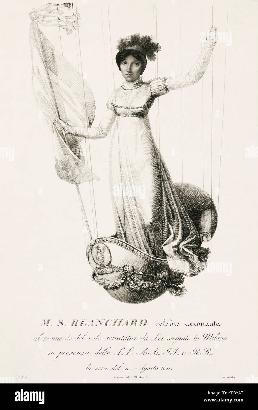 Sophie Blanchard, aka Madame Blanchard, 1778 - 1819. Aeronaut francese e la moglie del volo in mongolfiera pioneer Jean-Pierre Blanchard. Blanchard è stata la prima donna a lavorare come un professionista balloonist e la prima donna ad essere ucciso in un incidente aereo. Foto Stock