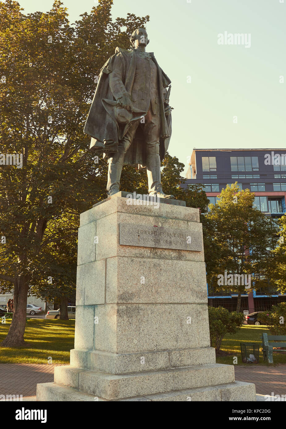 Statua di Edward Cornwallis, fondatore di Halifax (1749) ed ex governatore della Nova Scotia, Halifax, Nova Scotia, Canada Foto Stock