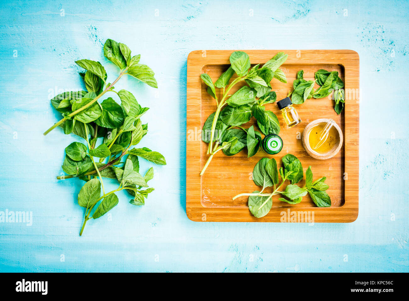 Olio essenziale di menta piperita. Foto Stock