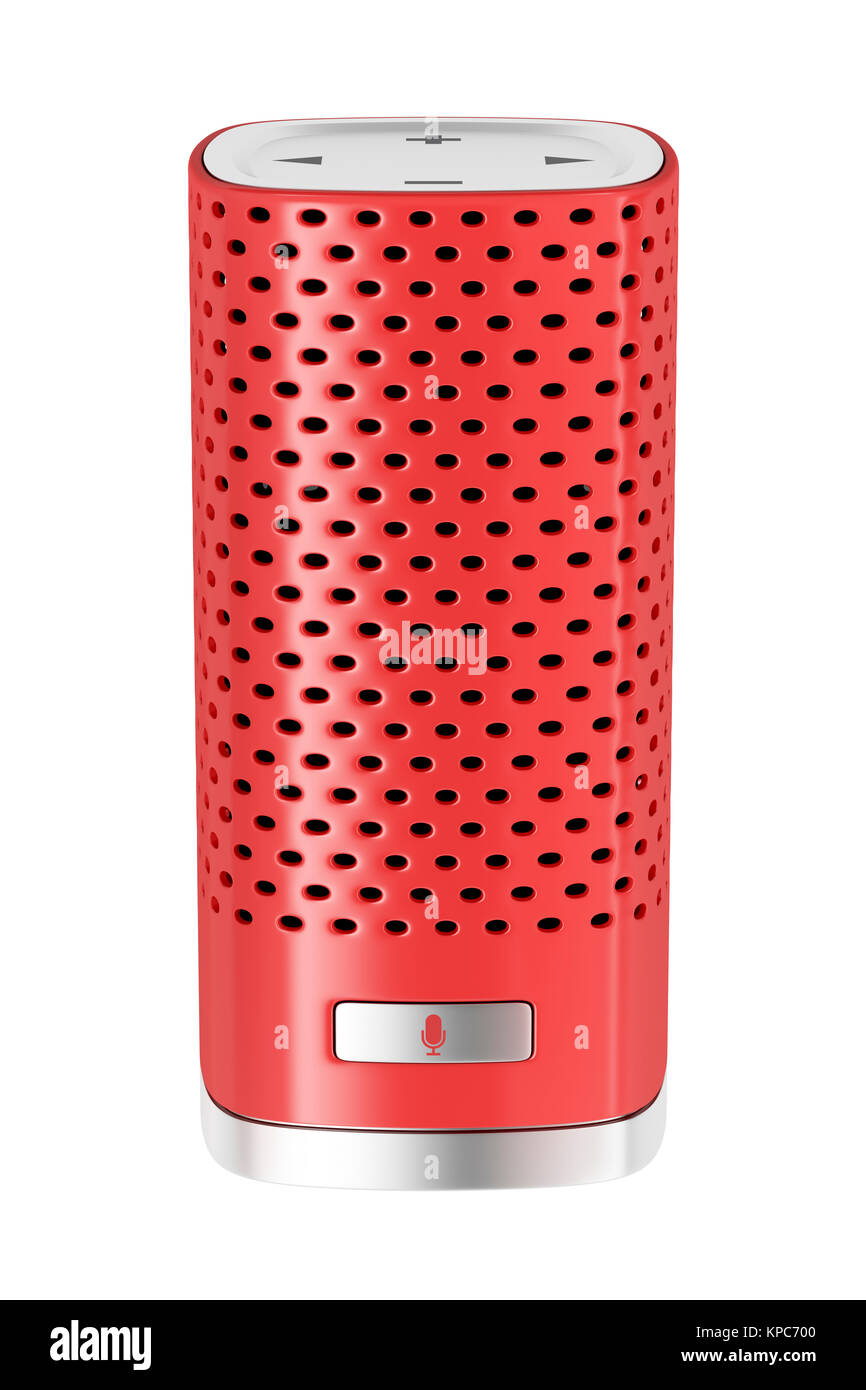 Voce smart comandata con altoparlante integrato assistente virtuale. Isolato su sfondo bianco. Foto Stock