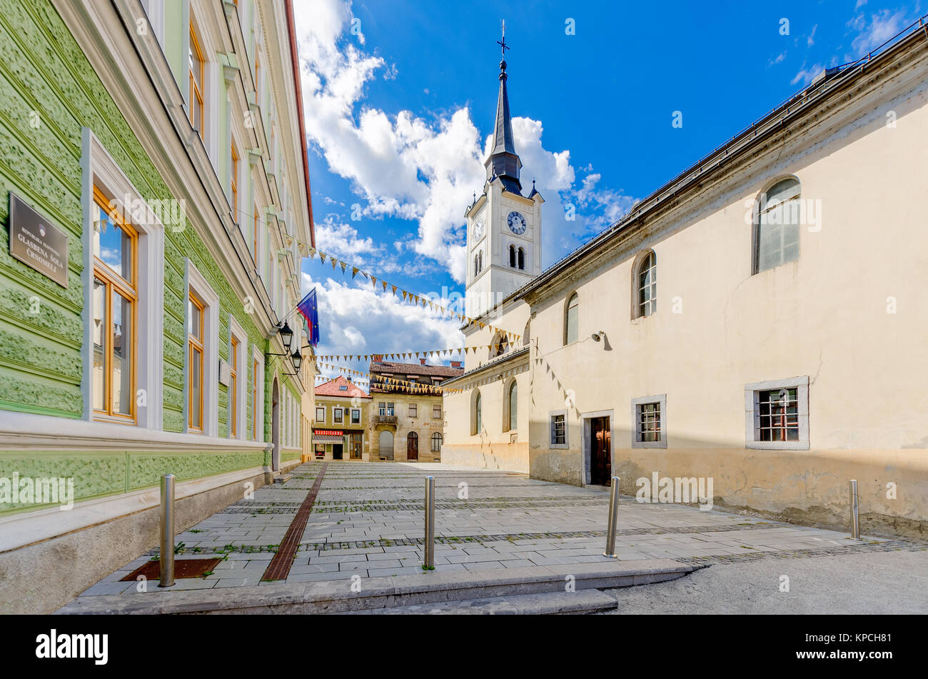 Città di Crnomelj, Chiesa di San Pietro, Bela Krajina (bianco Carniola) regione Slovenia, l'Europa. Foto Stock