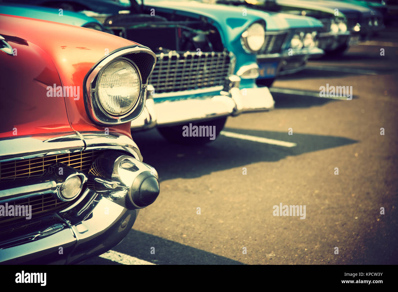 Auto classiche in una riga Foto Stock