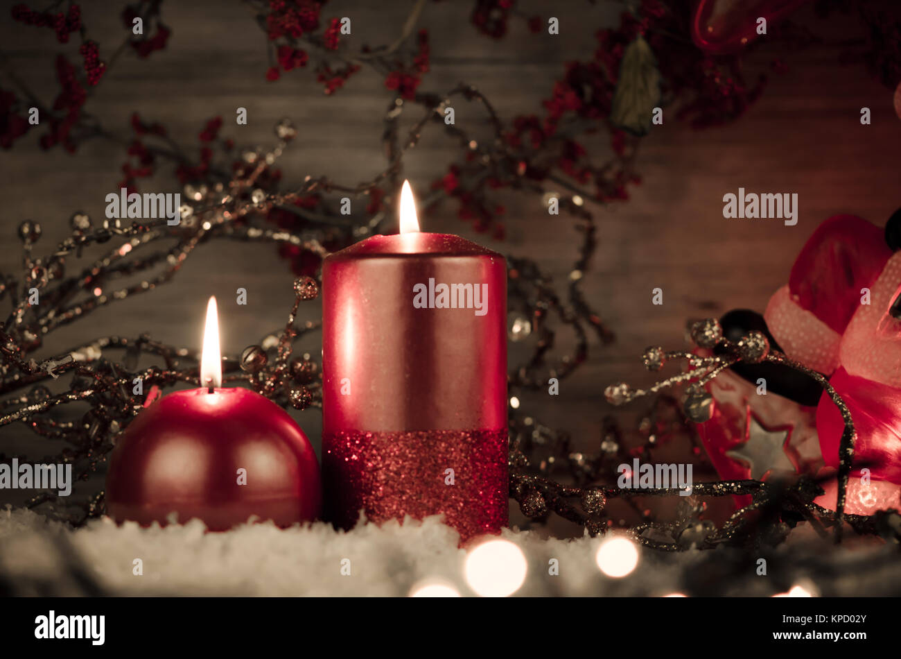 Due candele decorazione di Natale Foto Stock
