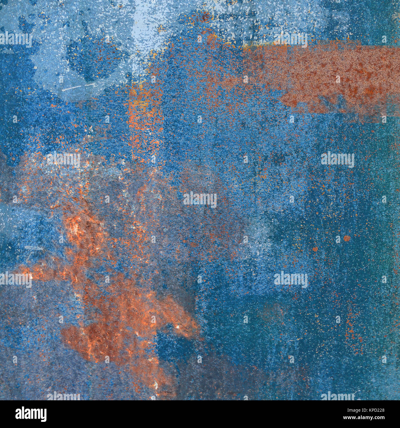 Rusty piastra in acciaio con blu di residui di inchiostro Foto Stock
