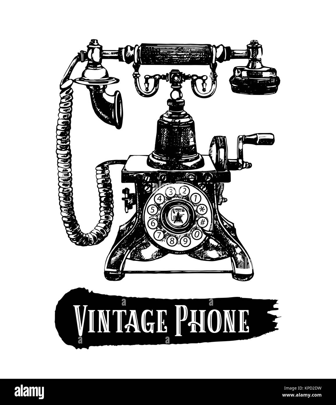 Mano bozzetto vintage telefono. Illustrazione di vettore isolato su sfondo bianco. Illustrazione Vettoriale