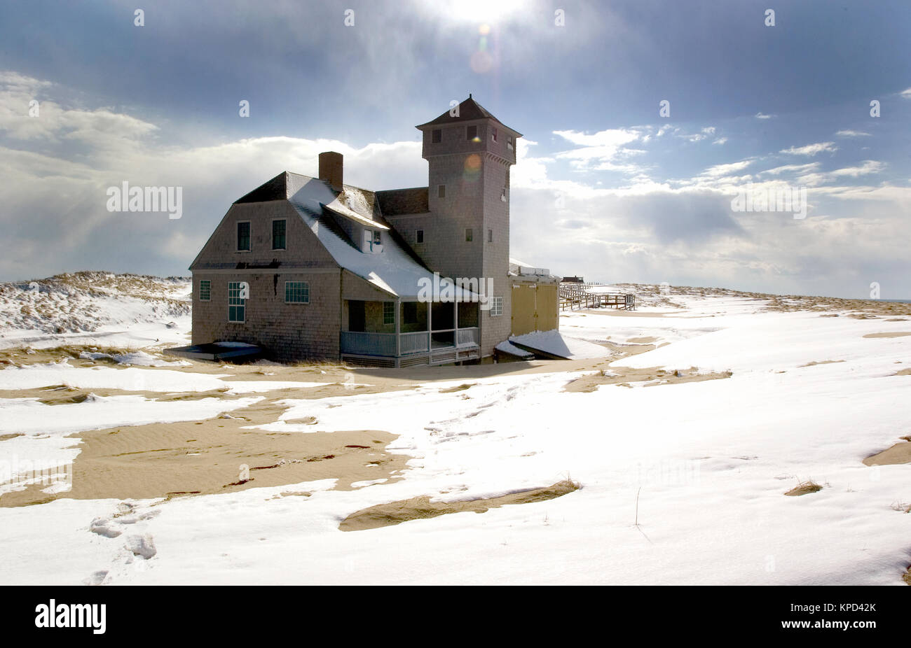 La vita storica stazione di salvataggio al punto di corsa in spiaggia a Provincetown, Massachusetts (Cape Cod National Seashore), STATI UNITI Foto Stock