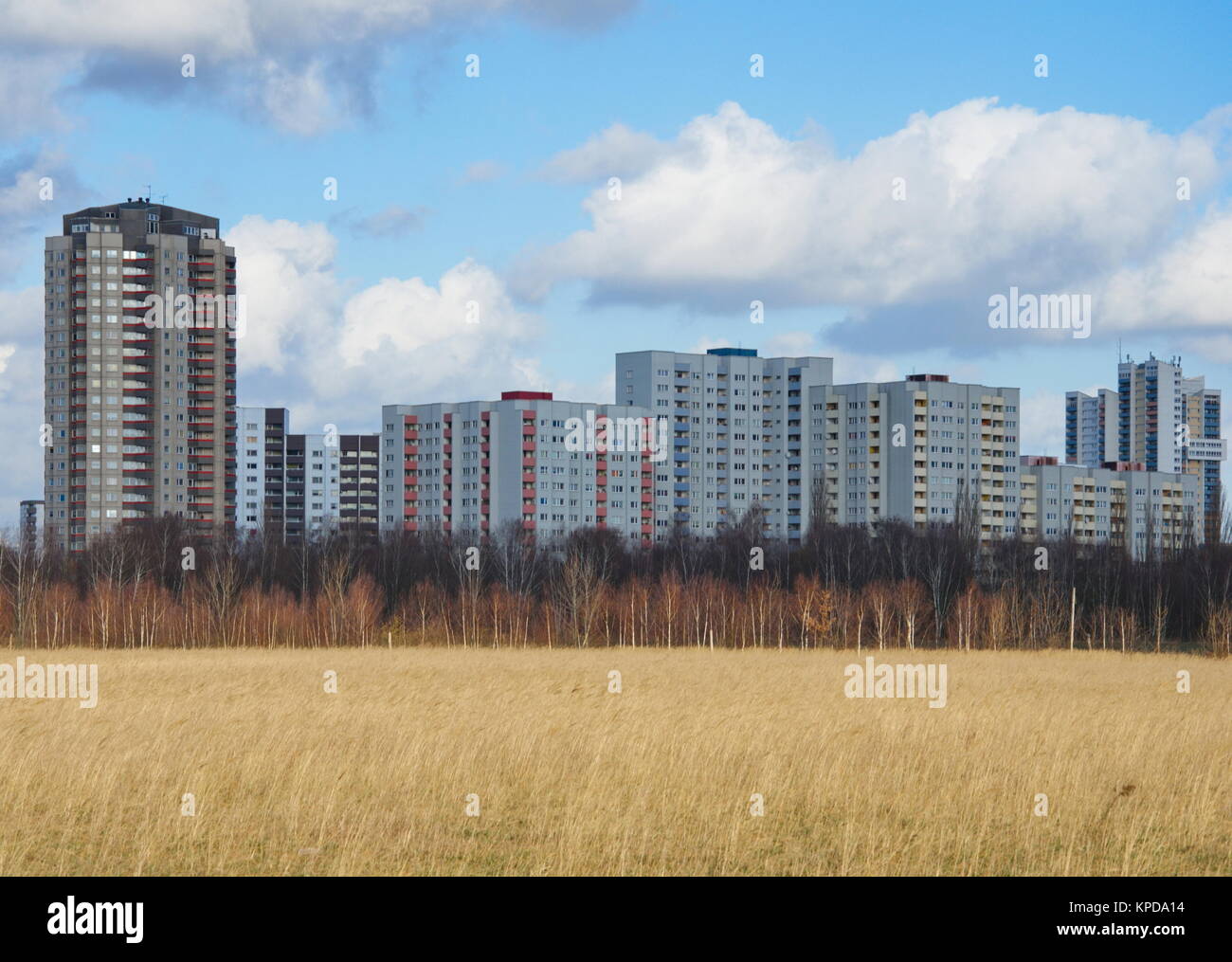 Vista su un campo vicino a GroÃŸziethen a Berlino-Gropiusstadt Foto Stock
