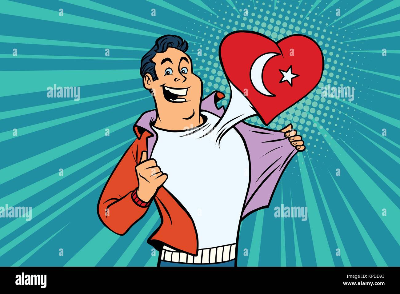 La Turchia patriot maschio ventola sport bandiera cuore Illustrazione Vettoriale