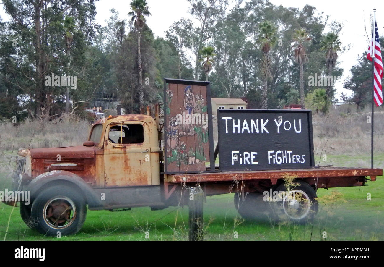 Segno ringraziando Sonoma County vigili del fuoco Foto Stock