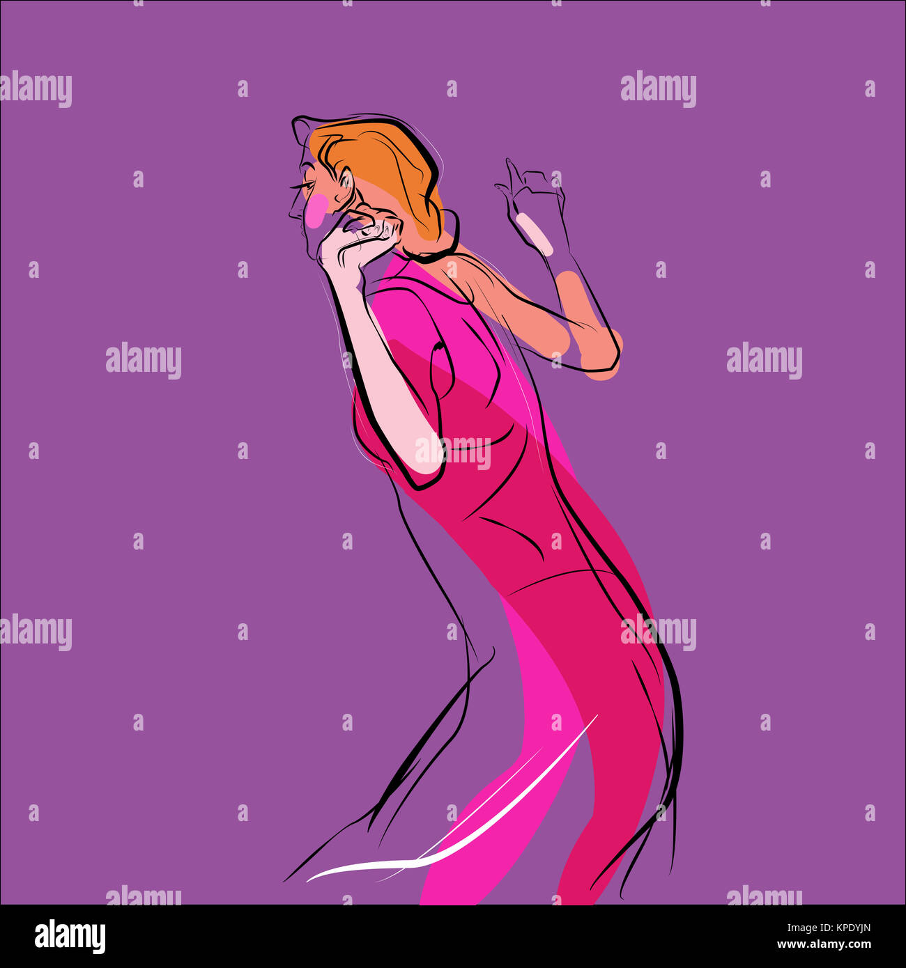 Woman Dancing musica illustrazione vettoriale Foto Stock