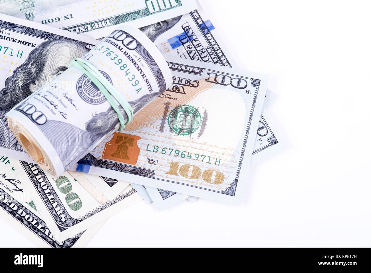 Dollaro banconote su sfondo bianco Foto Stock