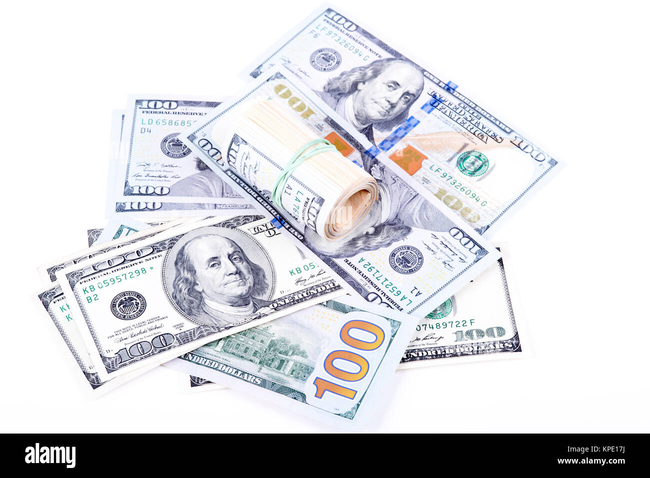 Dollaro banconote su sfondo bianco Foto Stock