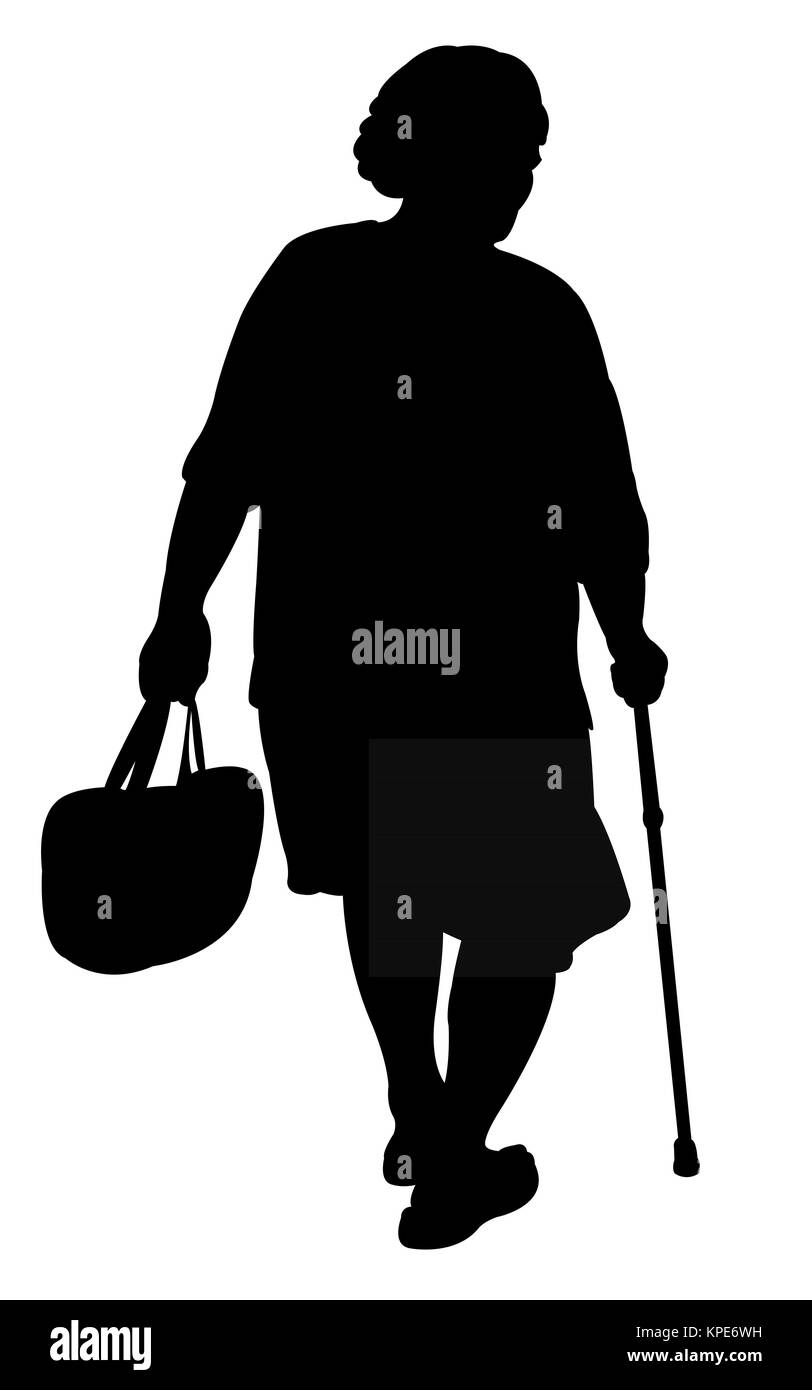 Una vecchia donna che cammina con testimone Foto Stock