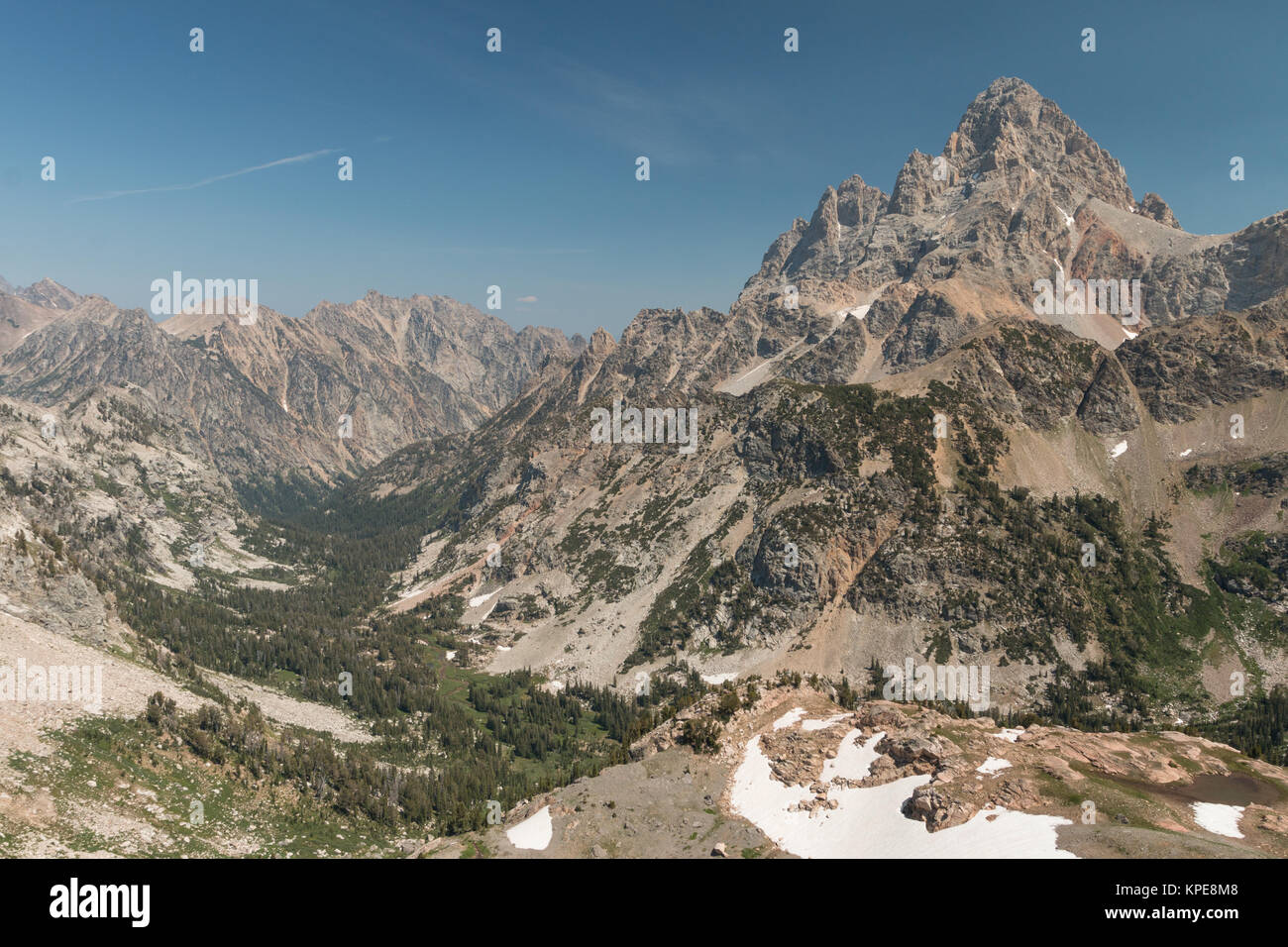 Grand Teton e cascata Canyon dal Hurrican Pass area nel Parco Nazionale di Grand Teton, Wyoming Foto Stock