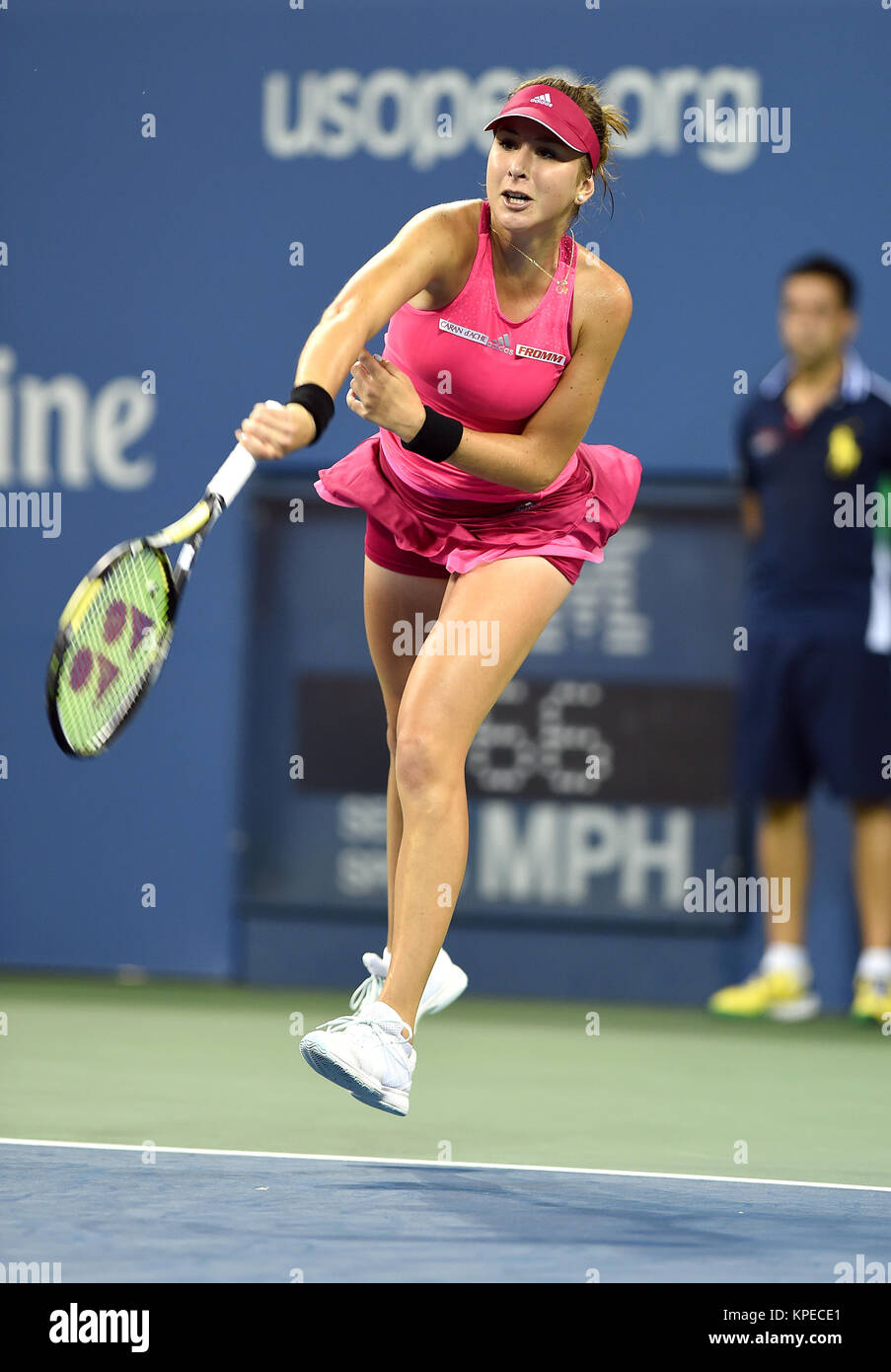 FLUSHING NY- 31 AGOSTO: Belinda Bencic, giorno sette del 2014 US Open al USTA Billie Jean King National Tennis Center il 31 agosto 2014 nel quartiere di lavaggio del Queens Borough of New York City People: Belinda Bencic Foto Stock
