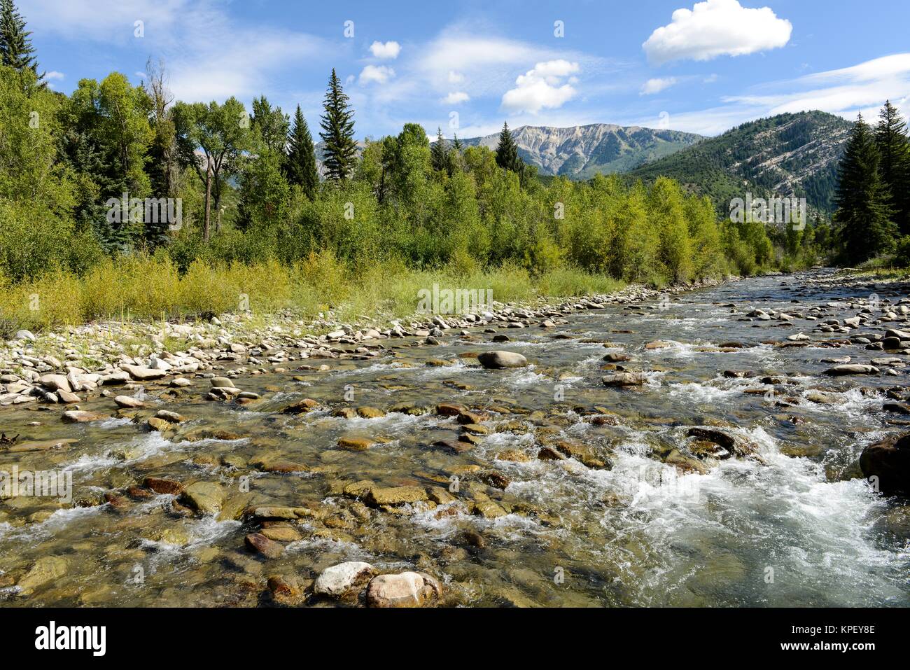 Mountain Creek - Orizzontale - un torrente di montagna (antracite Creek) che corre lungo Kebler passano vicino a Crested Butte, Colorado, Stati Uniti d'America. Foto Stock
