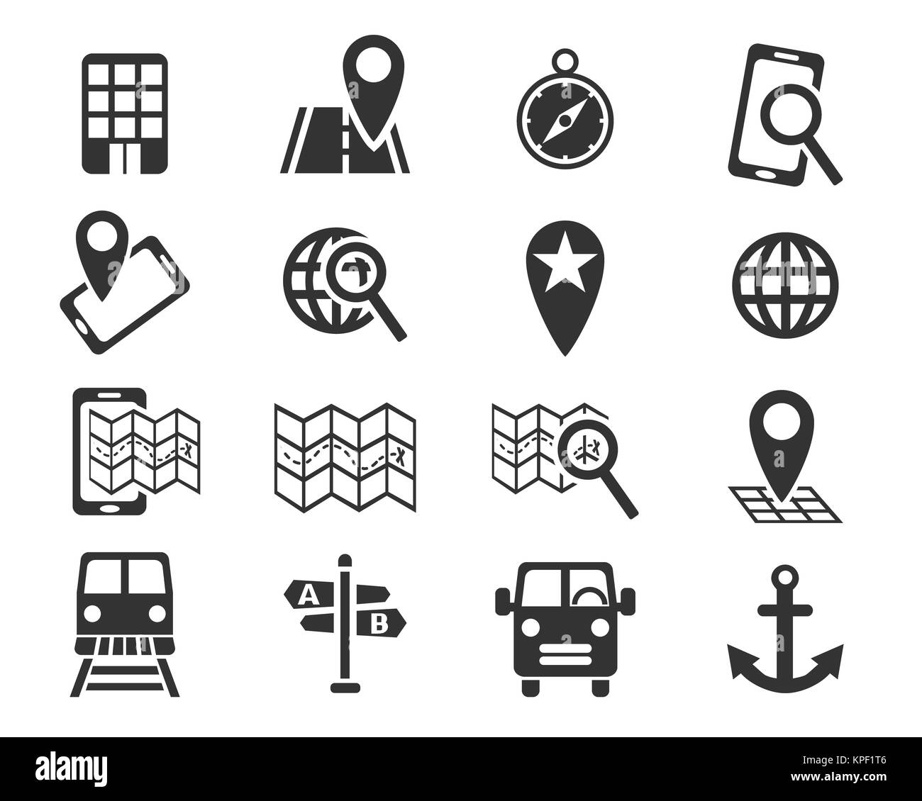 Navigazione mappa ransport icona impostare Foto Stock