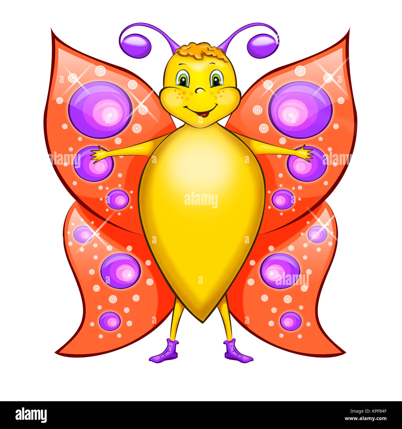 Personaggio dei fumetti farfalla con ali di colore rosso. Computer Design Foto Stock