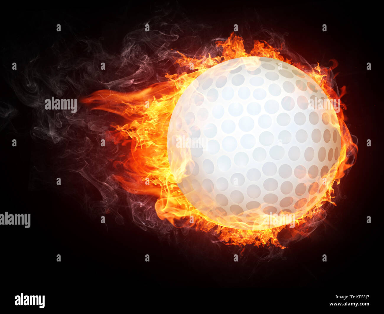 Palla da golf sul fuoco. Grafica 2D. Computer Design. Foto Stock