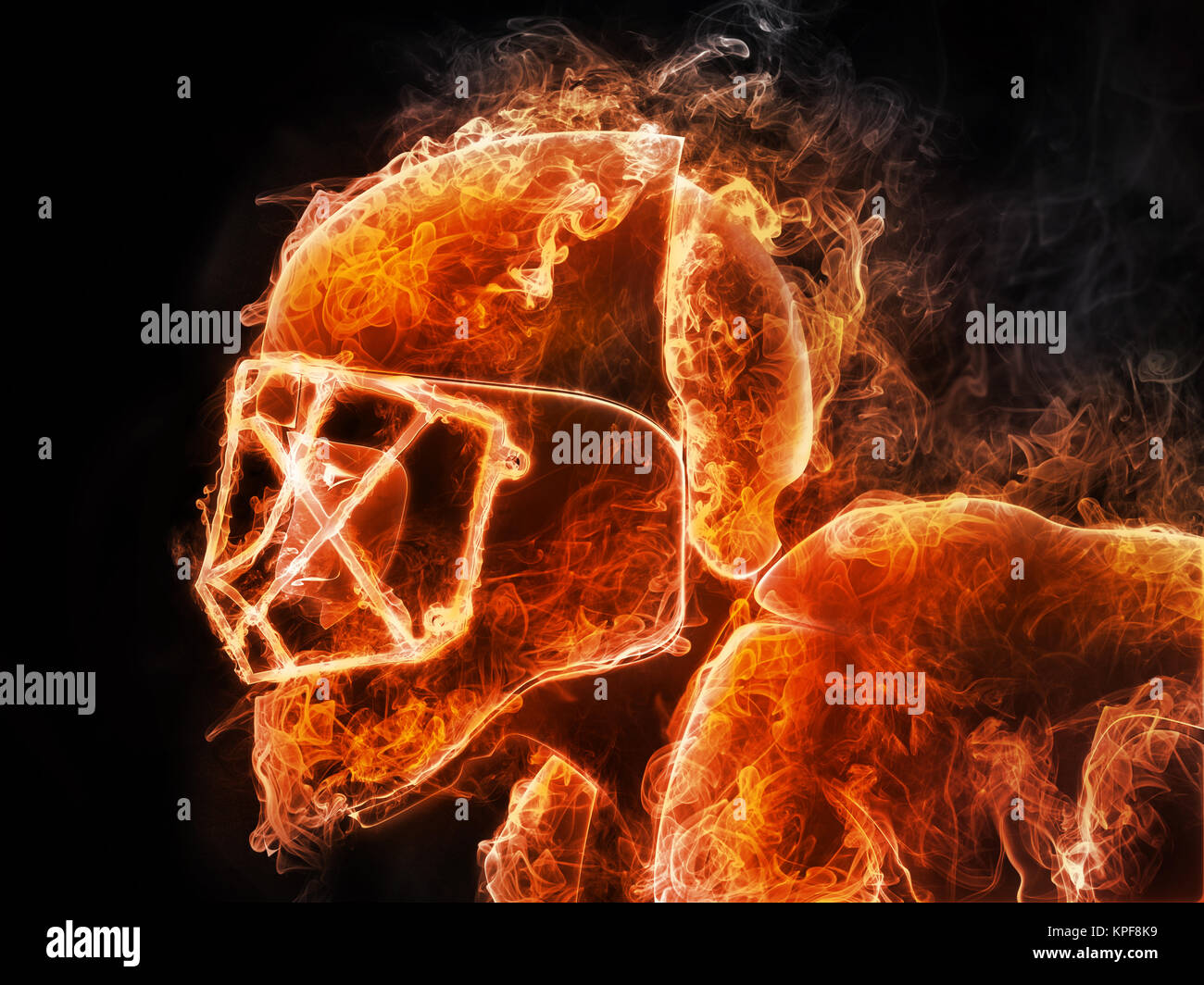 Giocatore di hockey. Lo stile di fuoco su nero backgroound. Grafica 2D. Computer Design. Foto Stock