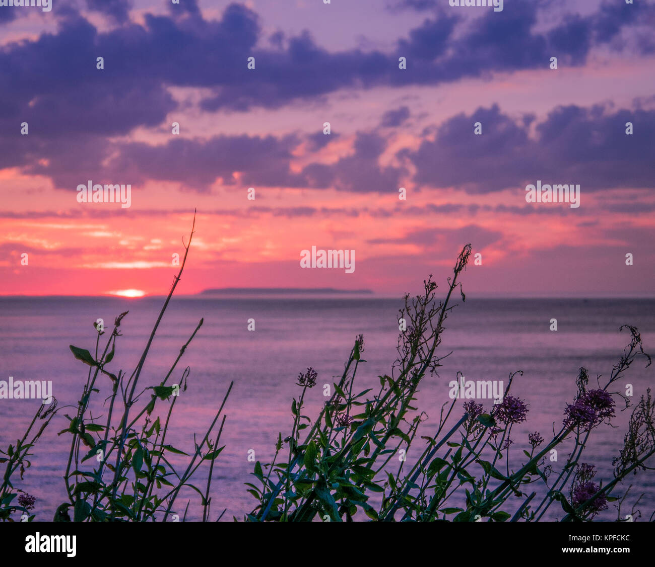 Seascape tramonto, Cornwall Foto Stock