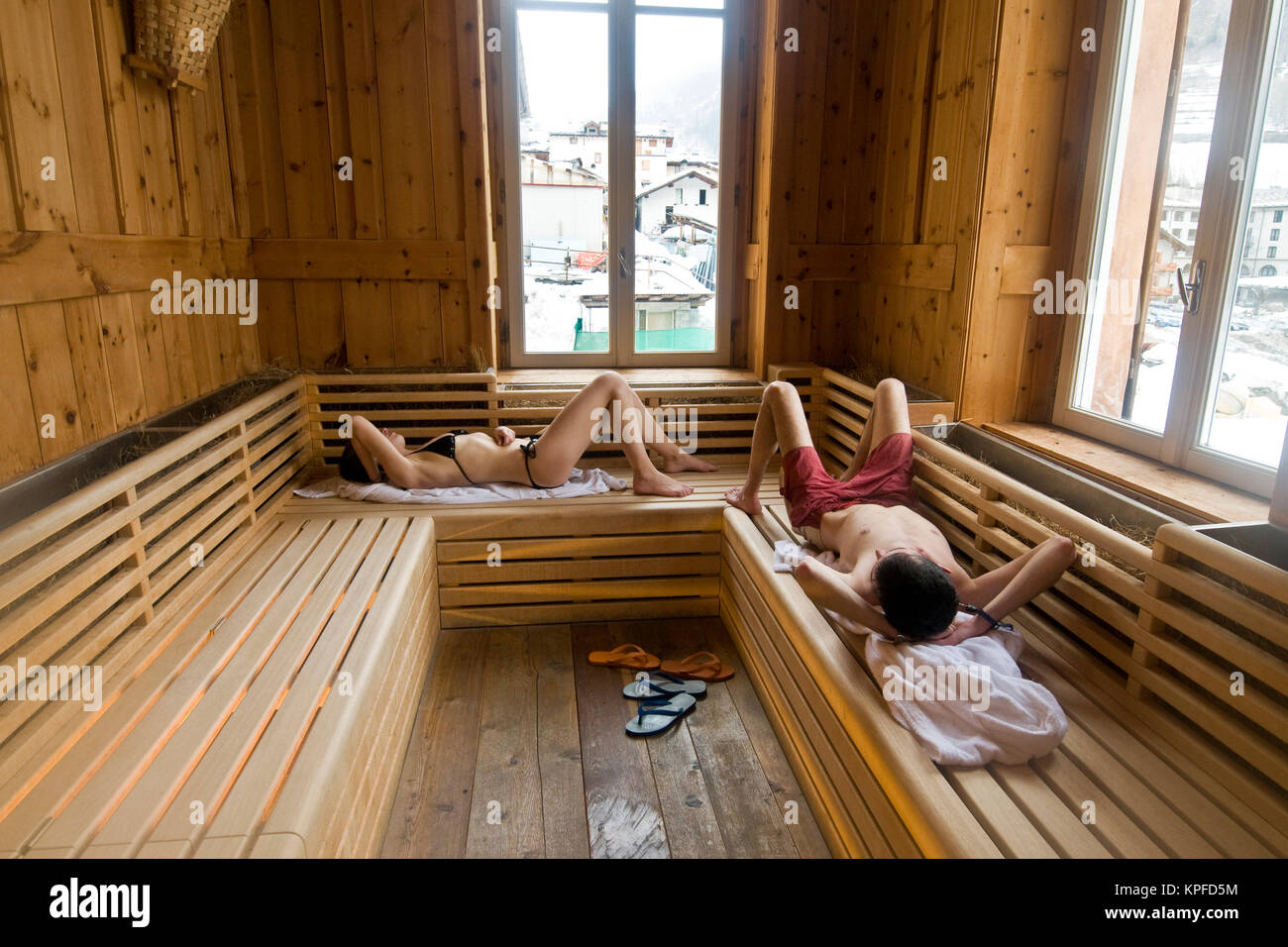Sauna di fieno, terme di Prè-Saint-Didier, Valle d'Aosta, Italia Foto Stock