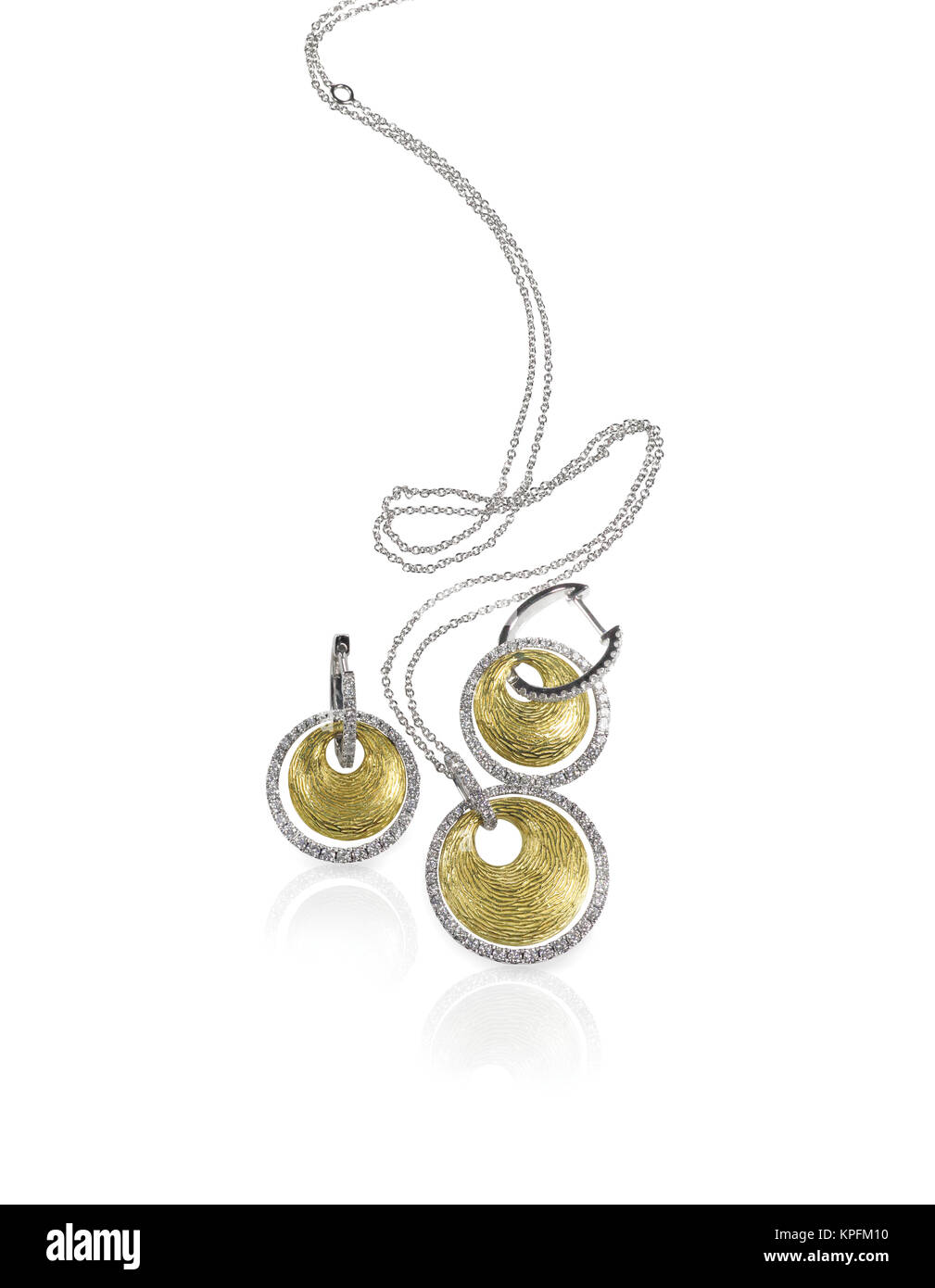 Diamante bianco e oro giallo fashion collana e orecchini set Foto Stock