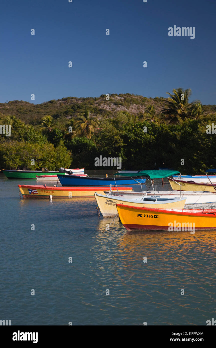 Puerto Rico, South Coast, Guanica, Bahia de la Ballena bay, barche Foto Stock