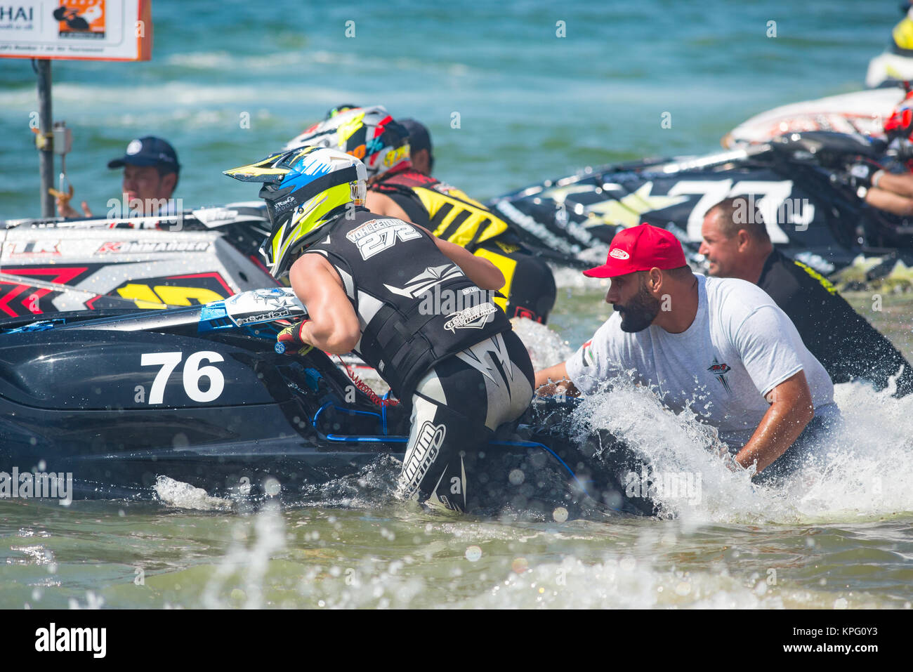 Dall'inizio della Pro-Am sci classe modificata del Jet Ski World Cup a Jomtien Beach, Pattaya, Thailandia, con Jeremy Vohlgemuth fro Foto Stock