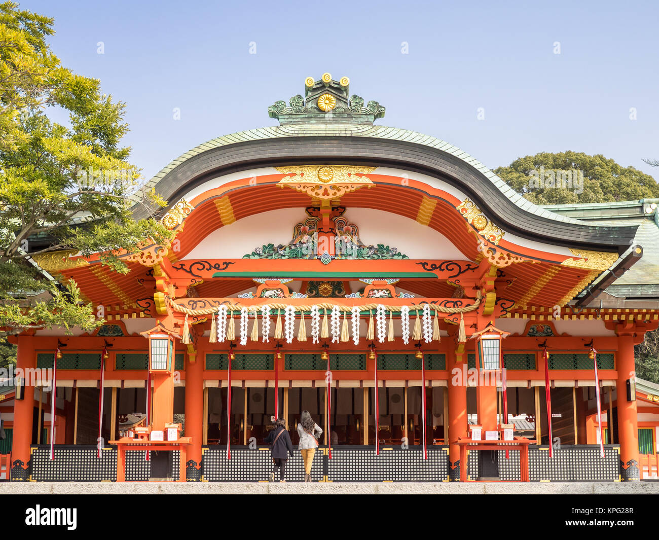 Vista di un edificio di Fushimi Inari taisha a Kyoto, Giappone Foto Stock