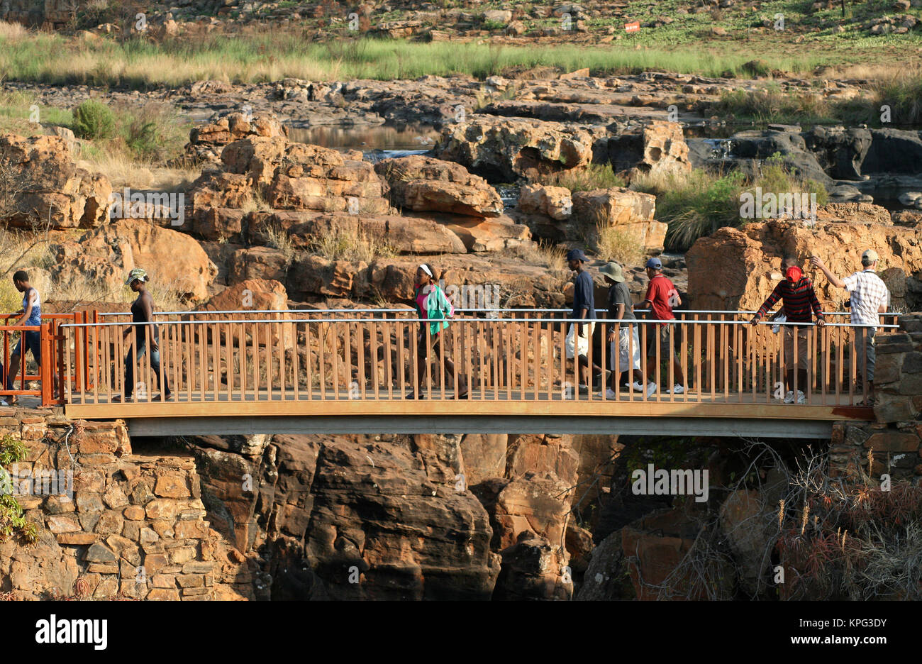 Mpumalanga, Sud Africa, ponte pedonale a Bourke's Luck buche Foto Stock