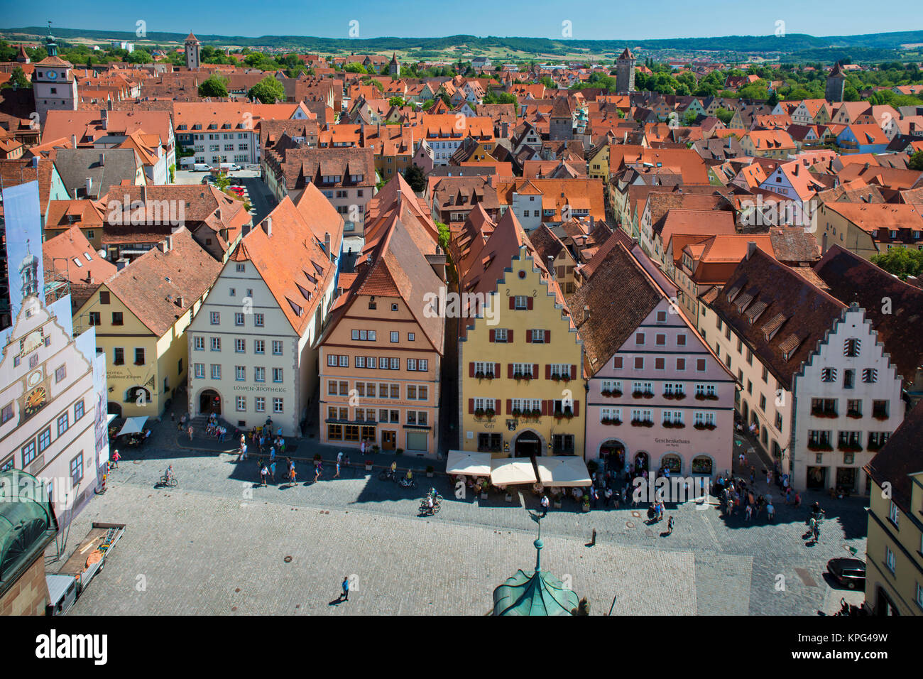 Vista del villaggio di Rothenburg ob der Tauber Foto Stock