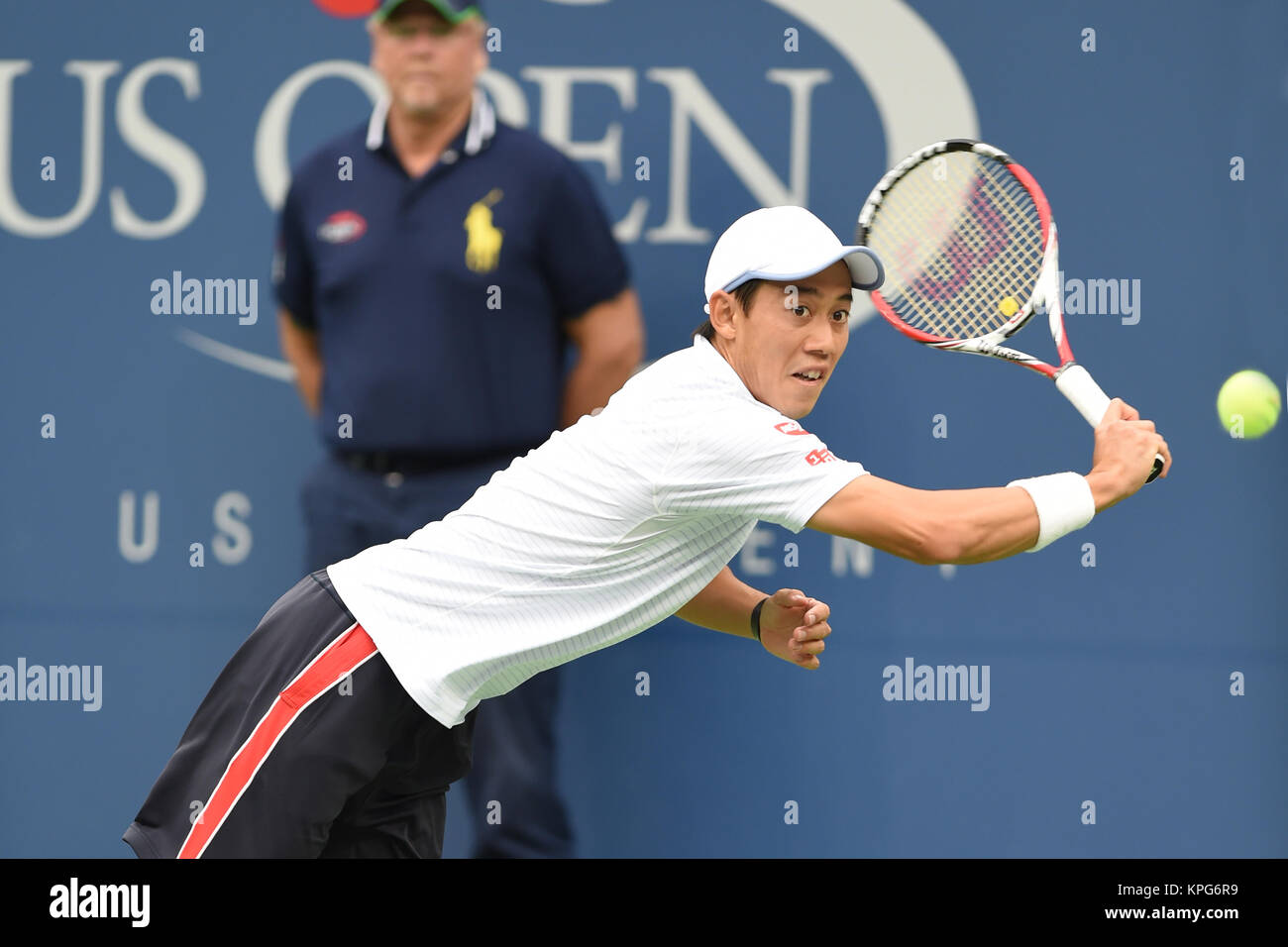 FLUSHING NY- Settembre 08: Kei Nishikori, presso la mens Singles Finals giorno quindici del 2014 US Open al USTA Billie Jean King National Tennis Center on September 8, 2014 nel quartiere di lavaggio del Queens Borough of New York City People: Kei Nishikori Foto Stock