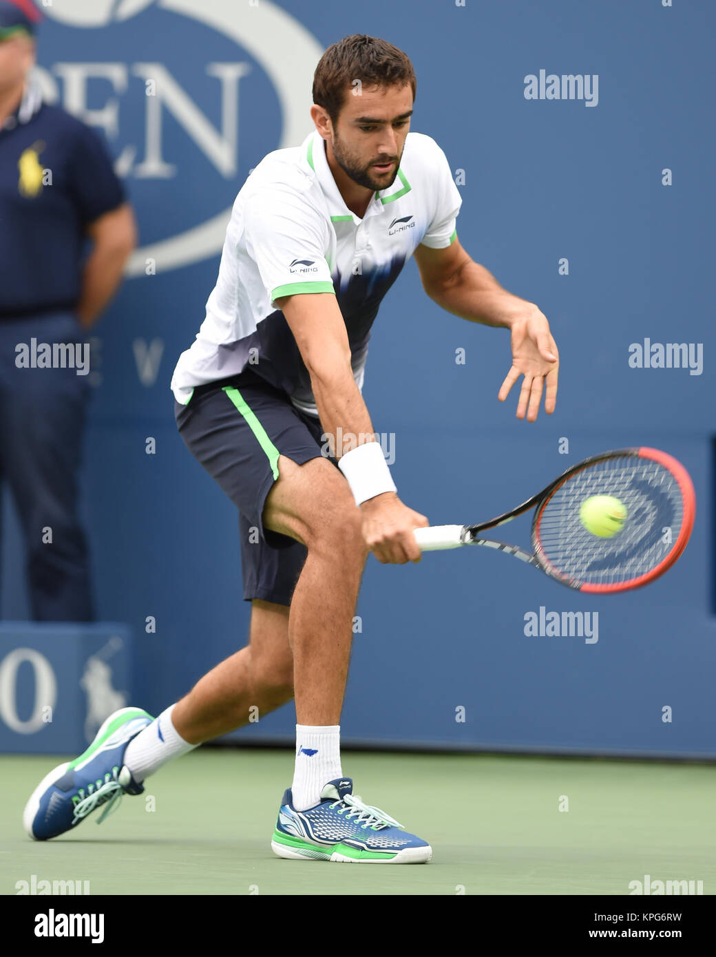 FLUSHING NY- Settembre 08: Marin CILIC, presso la mens Singles Finals giorno quindici del 2014 US Open al USTA Billie Jean King National Tennis Center on September 8, 2014 nel quartiere di lavaggio del Queens Borough of New York City People: Marin CILIC Foto Stock