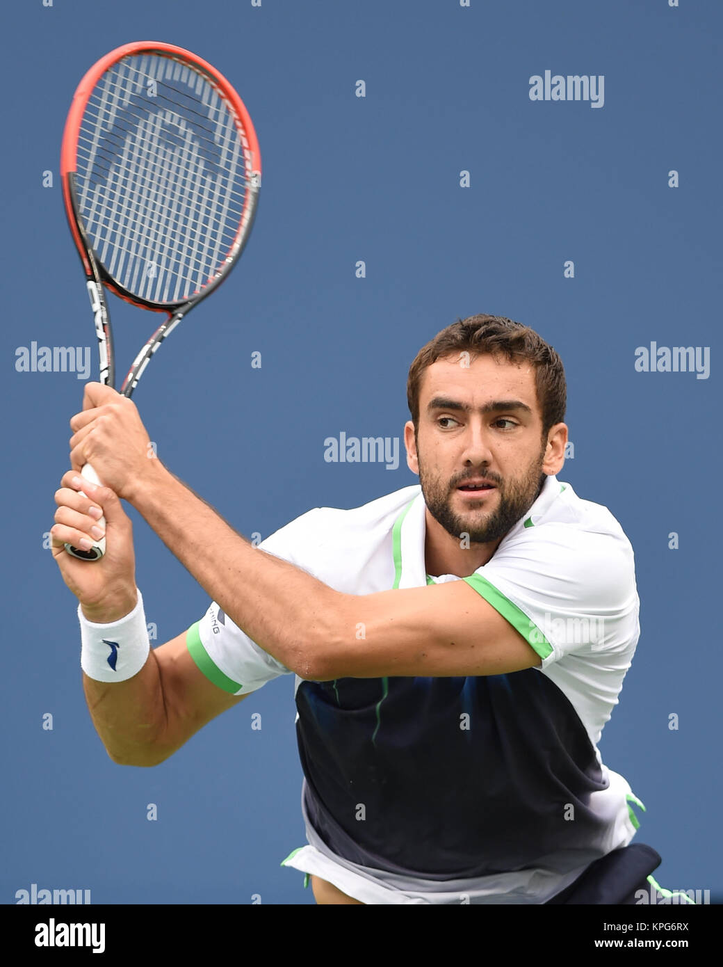 FLUSHING NY- Settembre 08: Marin CILIC, presso la mens Singles Finals giorno quindici del 2014 US Open al USTA Billie Jean King National Tennis Center on September 8, 2014 nel quartiere di lavaggio del Queens Borough of New York City People: Marin CILIC Foto Stock