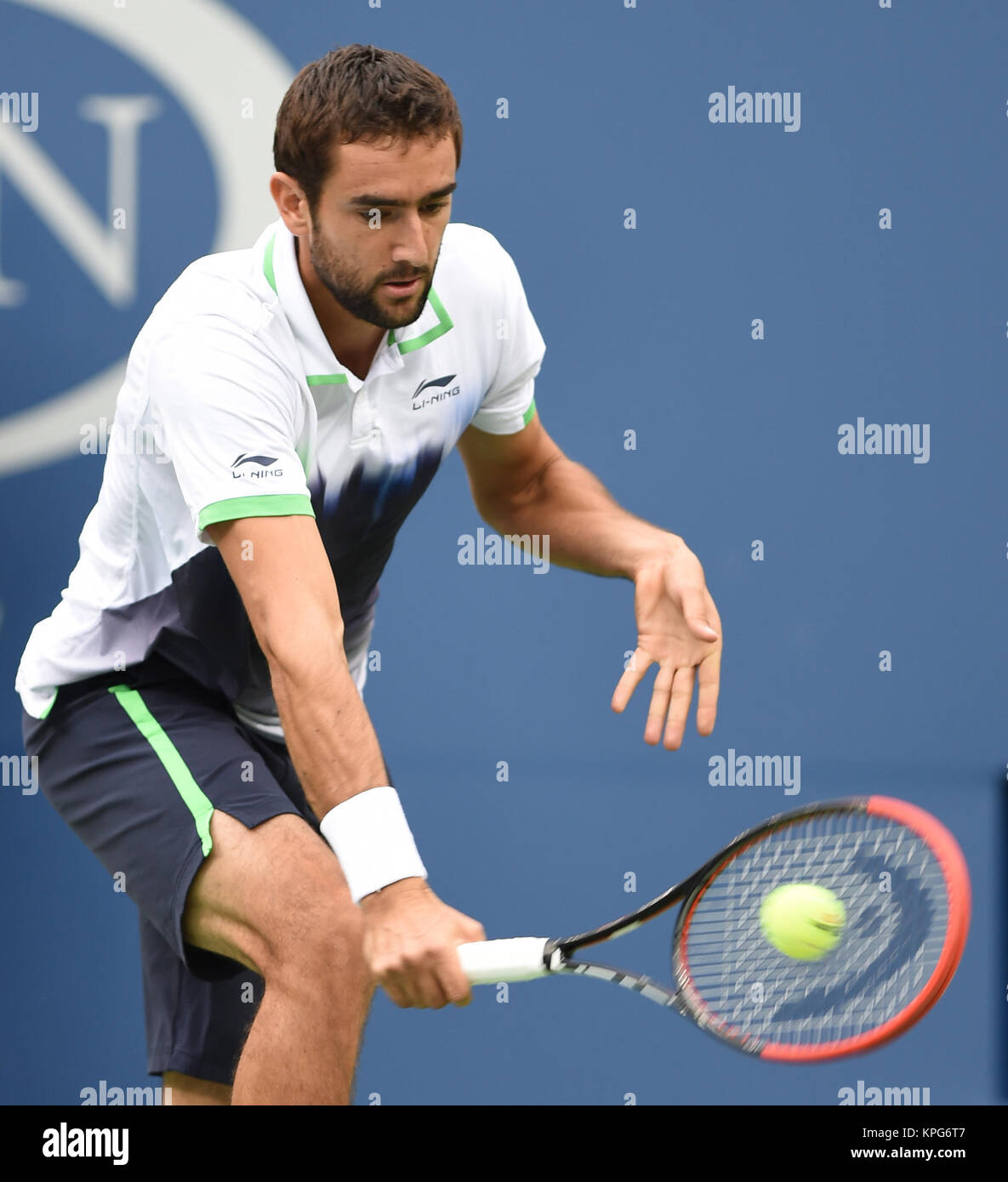 FLUSHING NY- Settembre 08: Marin CILIC, presso la mens Singles Finals giorno quindici del 2014 US Open al USTA Billie Jean King National Tennis Center on September 8, 2014 nel quartiere di lavaggio del Queens Borough of New York City People: Marin CILIC Foto Stock