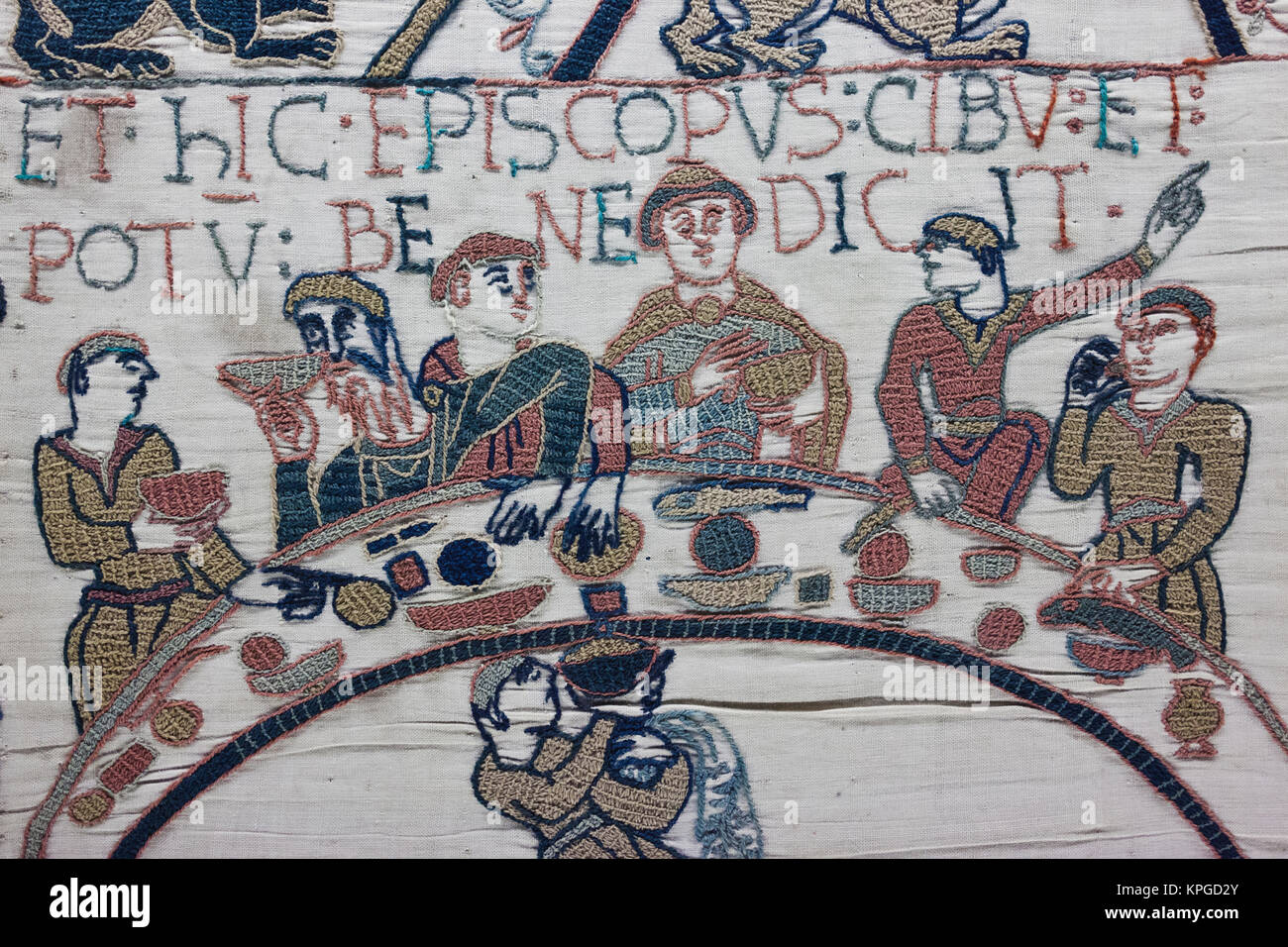 Francia, Normandia, Bayeux, Tapisserie de Bayeux, Arazzo di Bayeux, creato nel XI secolo, dettaglio. Foto Stock