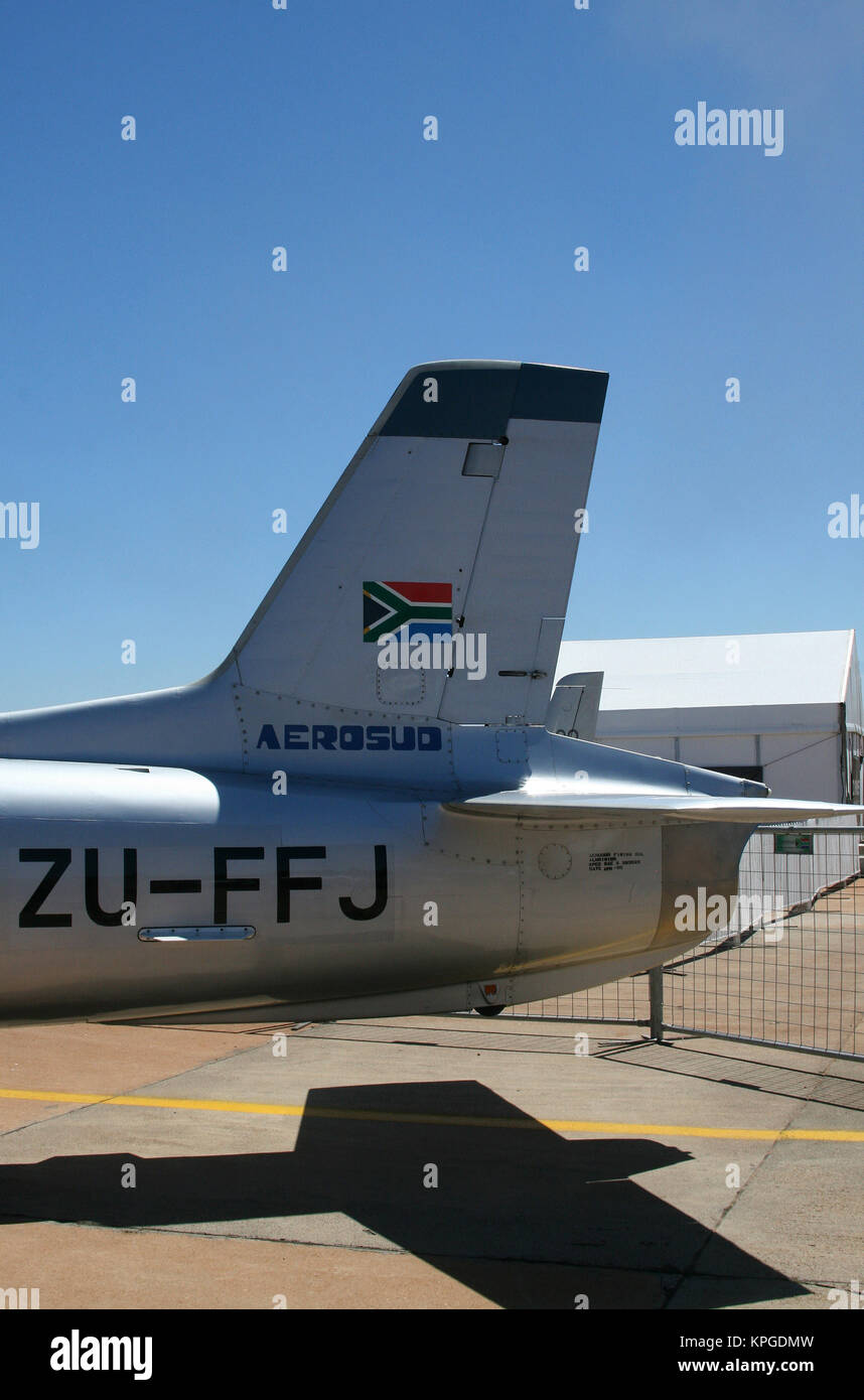 Atlas MB-326M Impala coda di aeromobili in Africa 2012 del settore aerospaziale e della difesa, airshow Waterkloof Airbase, Pretoria. Foto Stock