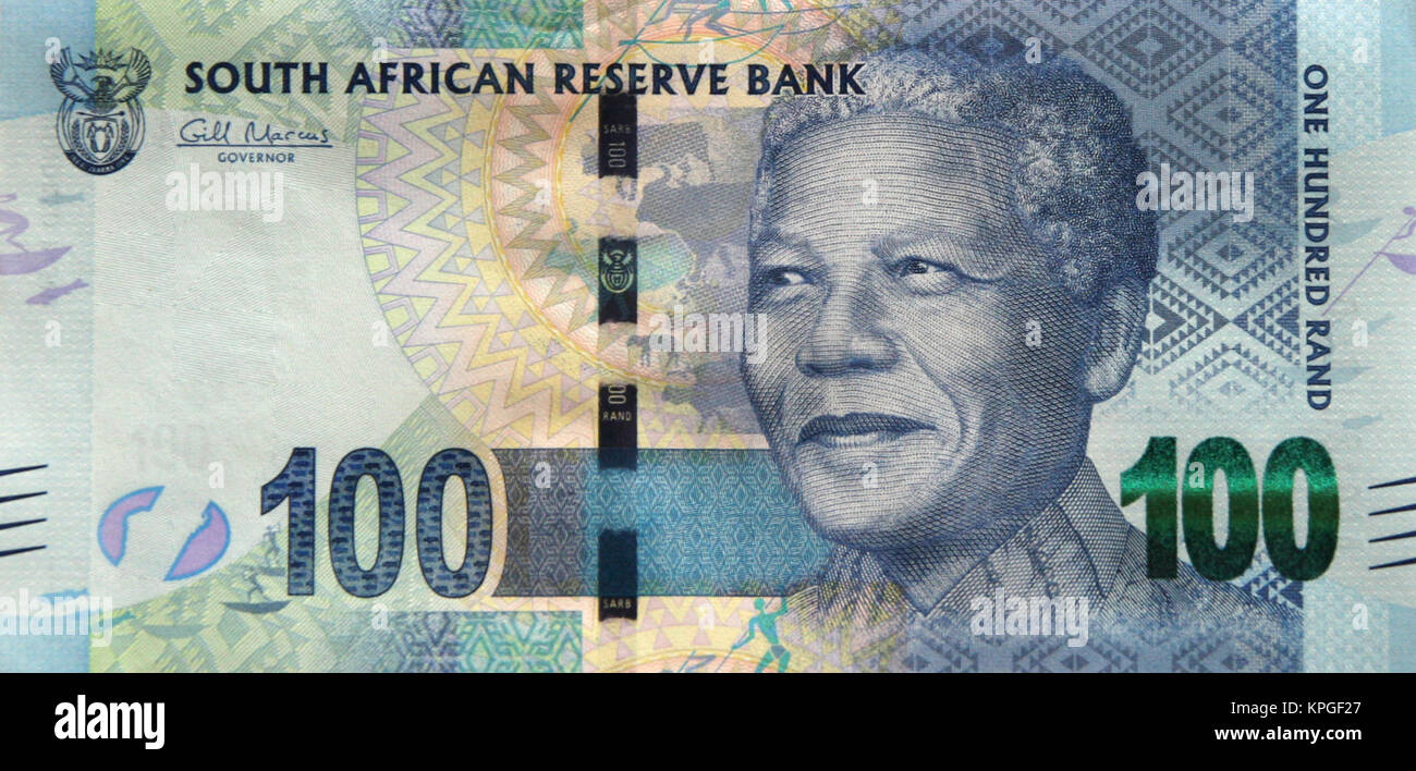 R100 nota, Sud Africa. Foto Stock