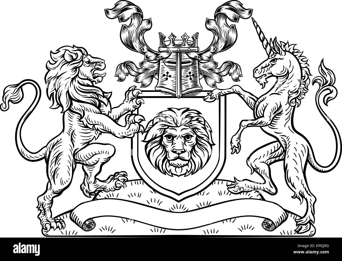 Lion e Unicorn scudo araldico stemma Illustrazione Vettoriale
