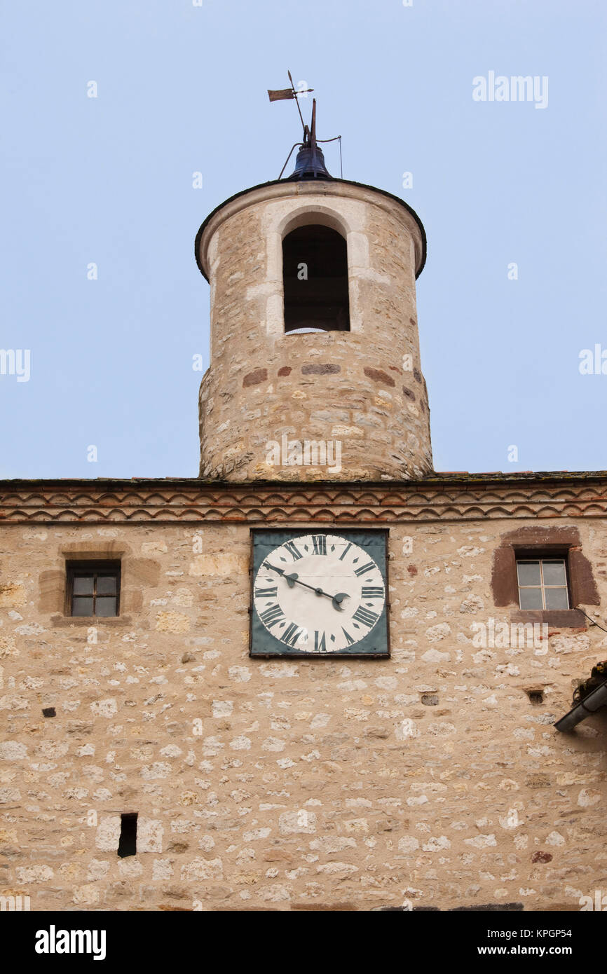 Francia, regione Midi-Pyrenees, Dipartimento del Tarn, Cordes-sur-Ciel, Porte de l'Horloge, gateway di orologio Foto Stock