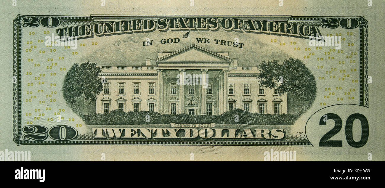 Close-up del lato inverso di un venti dollari, Stati Uniti d'America Foto Stock