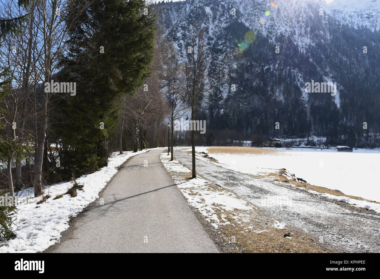 Achensee, Lago alpino, Lago di montagna, Inverno, acque basse, Lago di montagna, mondo di montagna, Jetty Foto Stock