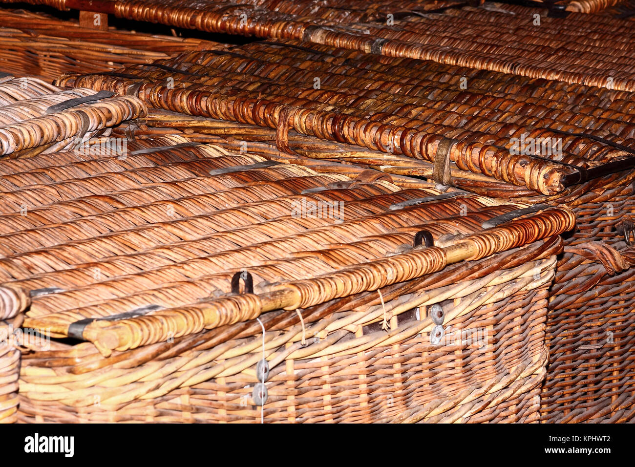 Chiusura del tessuto industriale cestini di vimini Foto Stock
