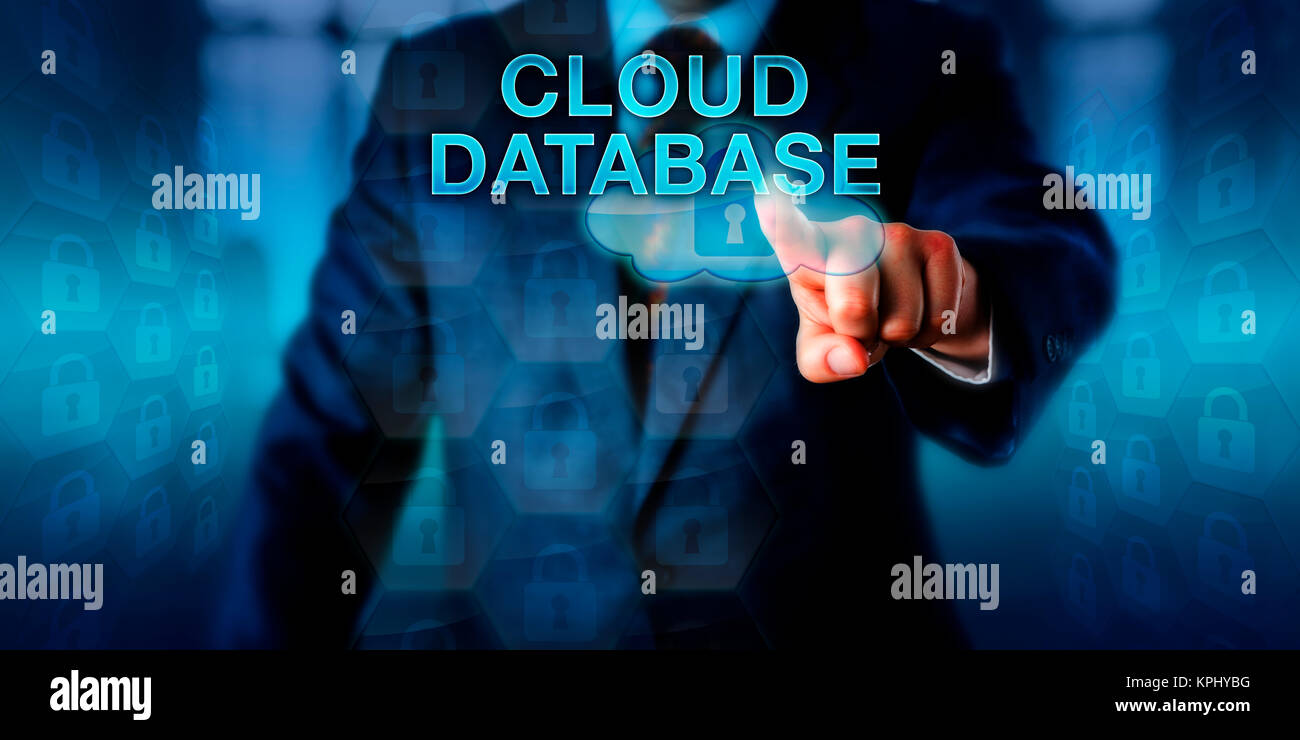 Database Manager premendo DATABASE CLOUD Foto Stock