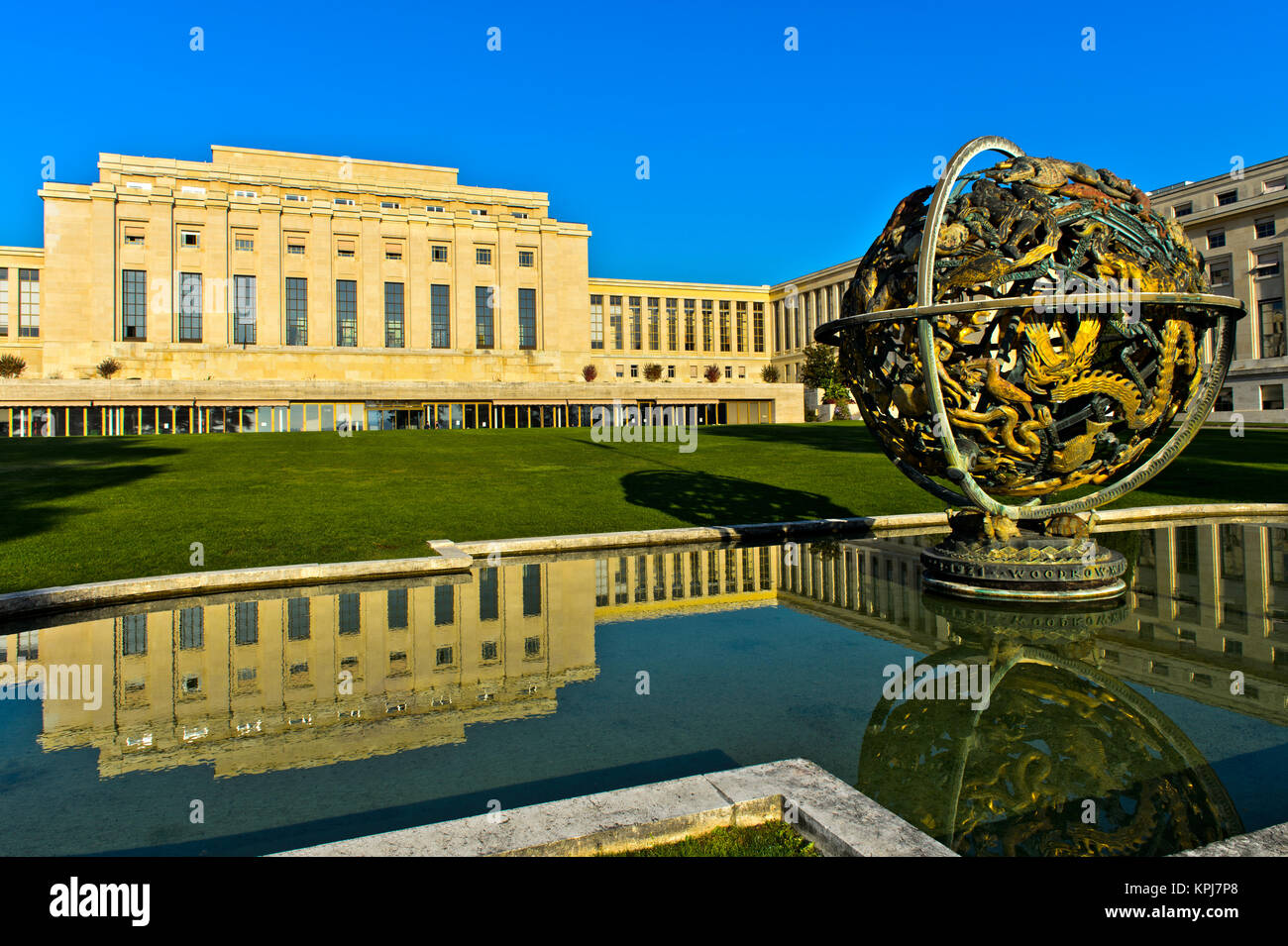 Woodrow Wilson Memorial Sfera, Palazzo delle Nazioni, Nazioni Unite, Ginevra, Svizzera Foto Stock